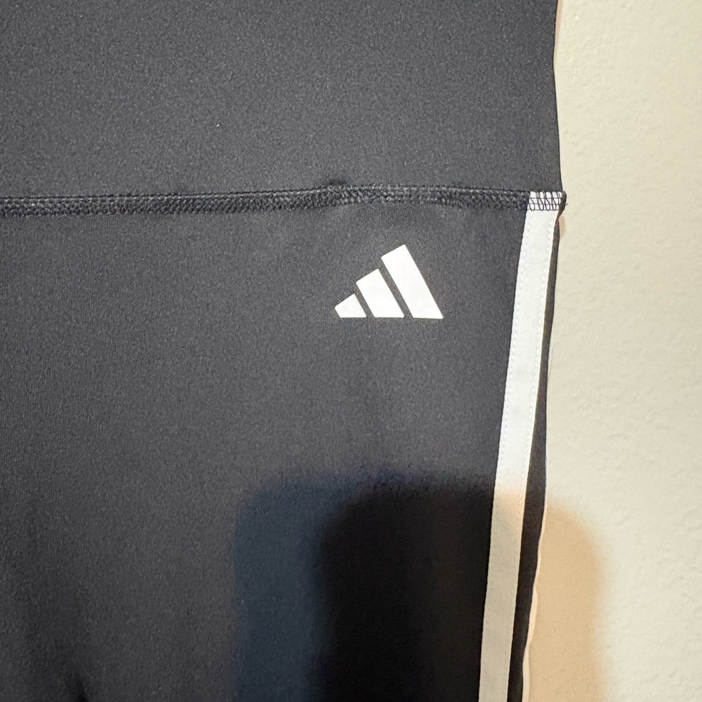 Adidas kids? Black Athletic Leggings with White Stripes - Picture 2 of 16